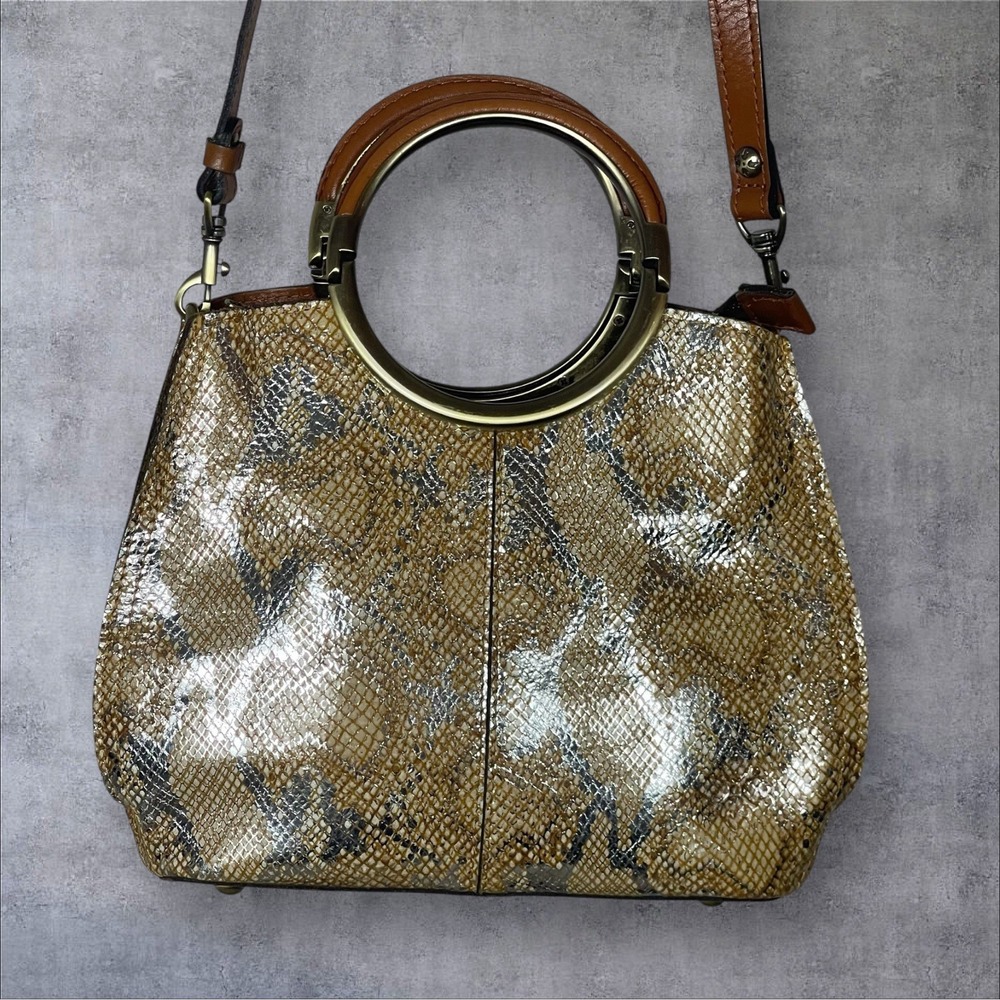 Patricia Nash Aria Shopper Crossbody Shoulder Bag Gold Metallic Leather Snake